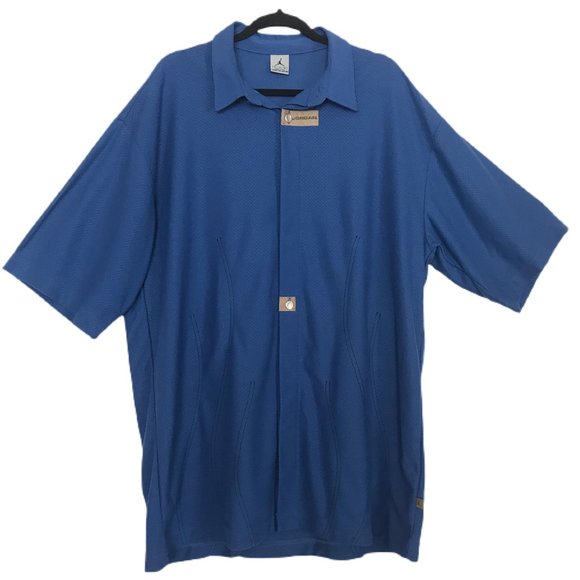 Jordan Nike Men's Blue Vintage Short Sleeve Button Down Textured Shirt XL USA - Picture 1 of 5